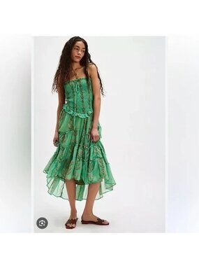 Free People Alejandra Midi Dress Floral Whimsical Fairy Garden Green Womens M